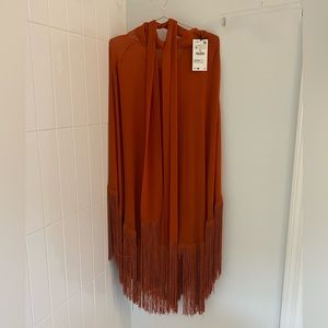 Burnt orange sheer with fringe NWT